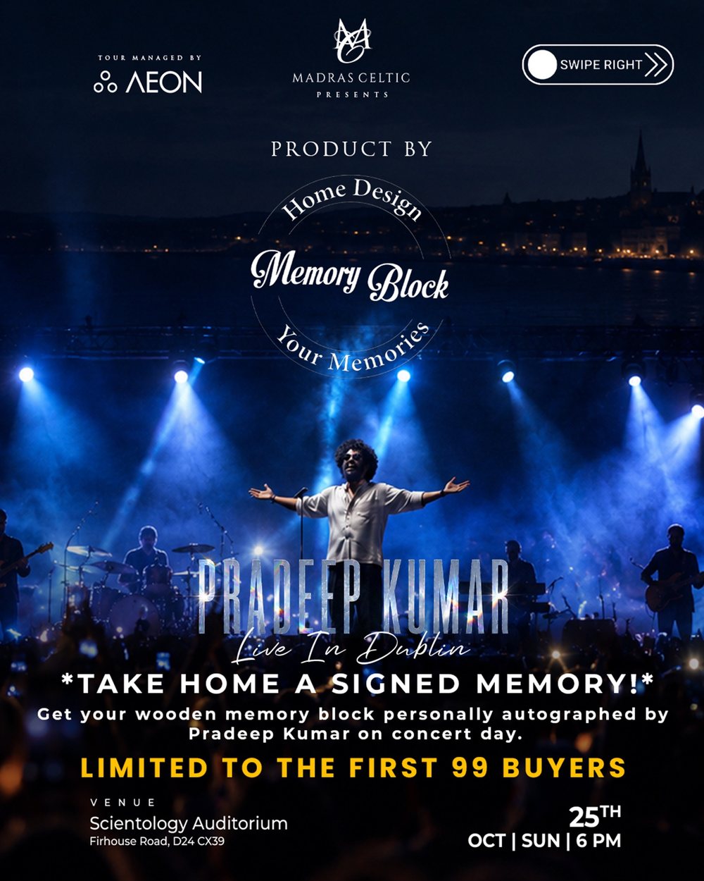Poster: Pradeep Kumar live in Dublin, Sunday 25 October, 6 PM, Scientology Auditorium, Firhouse Road. Take home a signed memory.
